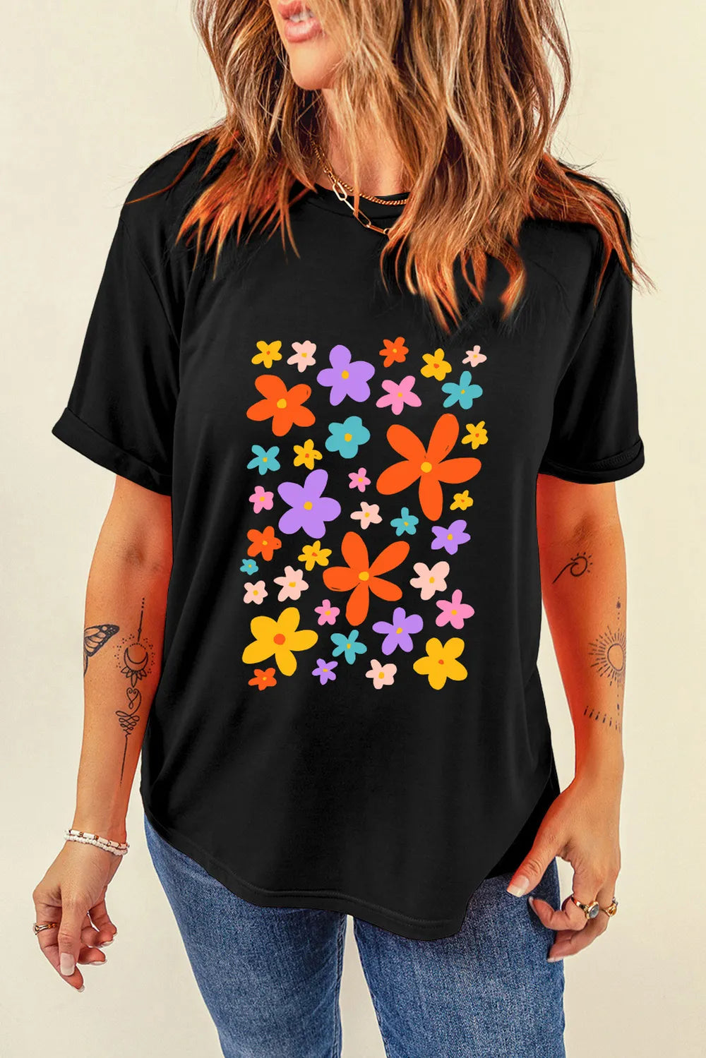 Flower Graphic Round Neck Short Sleeve T-Shirt – Trendsi | ClozArt