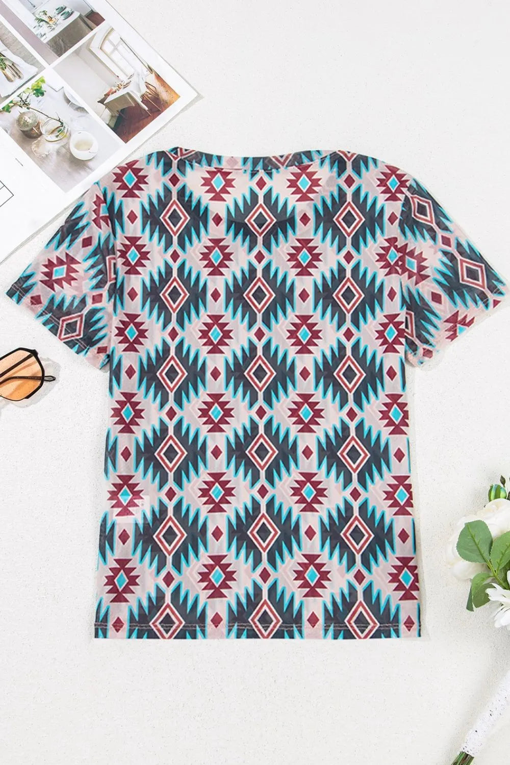 Western Aztec Print Mesh Slim T Shirt – Trendsi | ClozArt