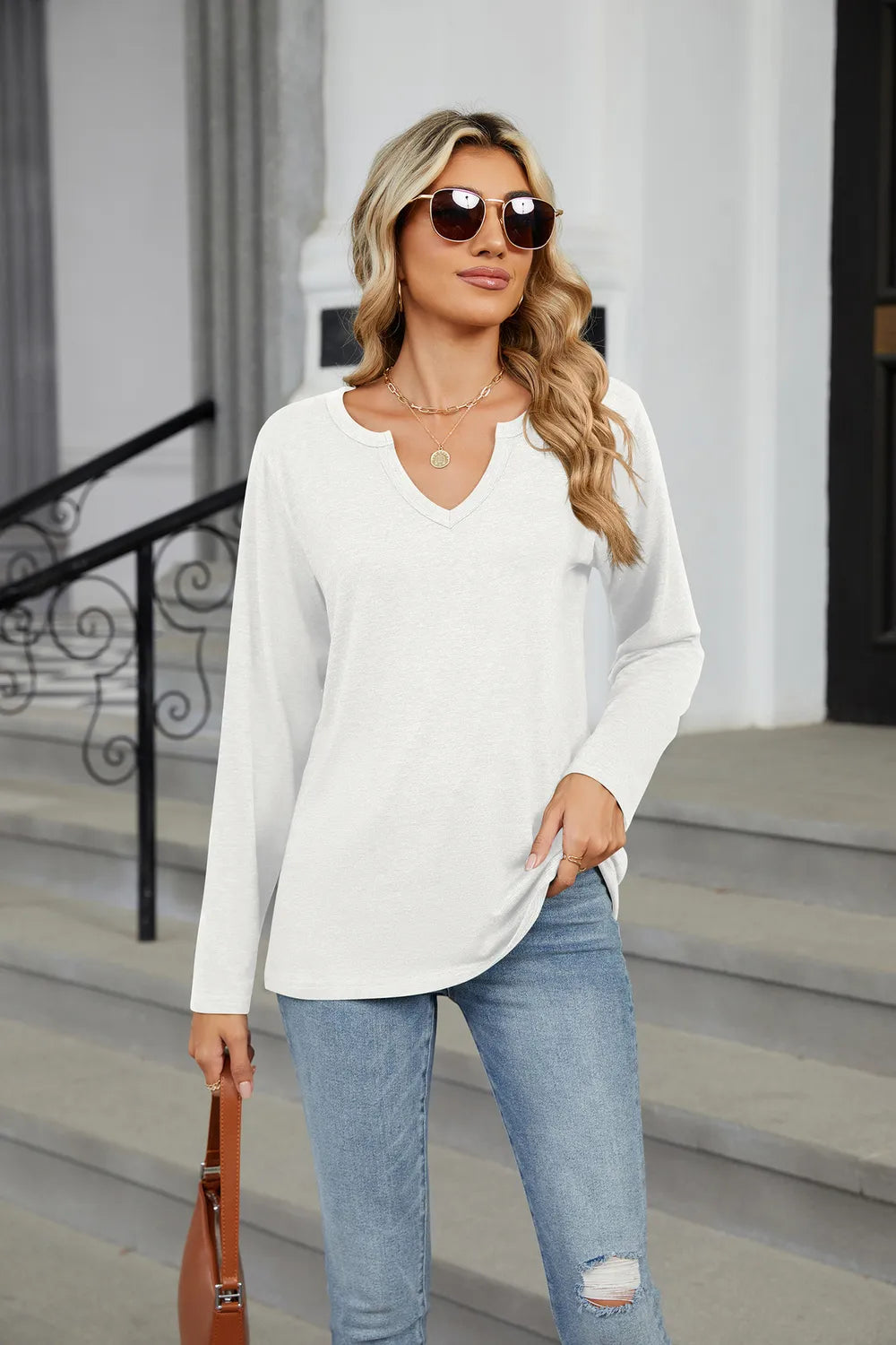 Notched Long Sleeve T-Shirt – Trendsi | ClozArt