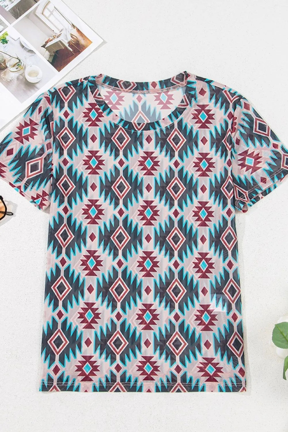 Western Aztec Print Mesh Slim T Shirt – Trendsi | ClozArt