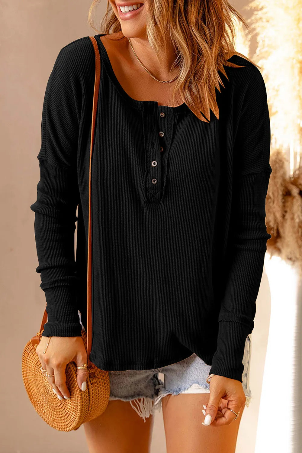 Double Take Full Size Half Button Drop Shoulder T-Shirt – Trendsi | ClozArt