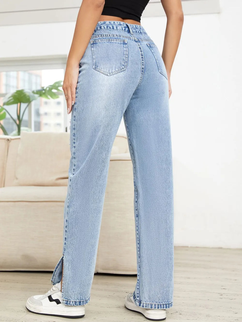 Distressed Slit Straight Leg Jeans – Trendsi | ClozArt