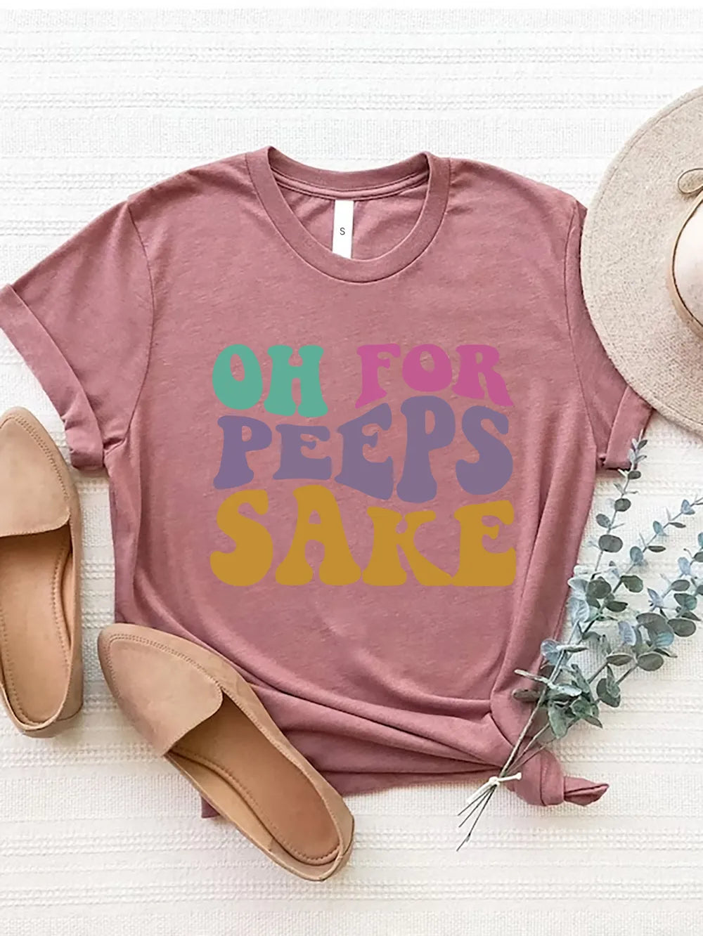 OH FOR PEEPS SAKE Round Neck T-Shirt – Trendsi | ClozArt