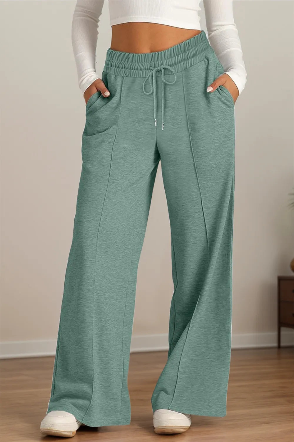 Drawstring Elastic Waist Wide Leg Pants – Trendsi | ClozArt