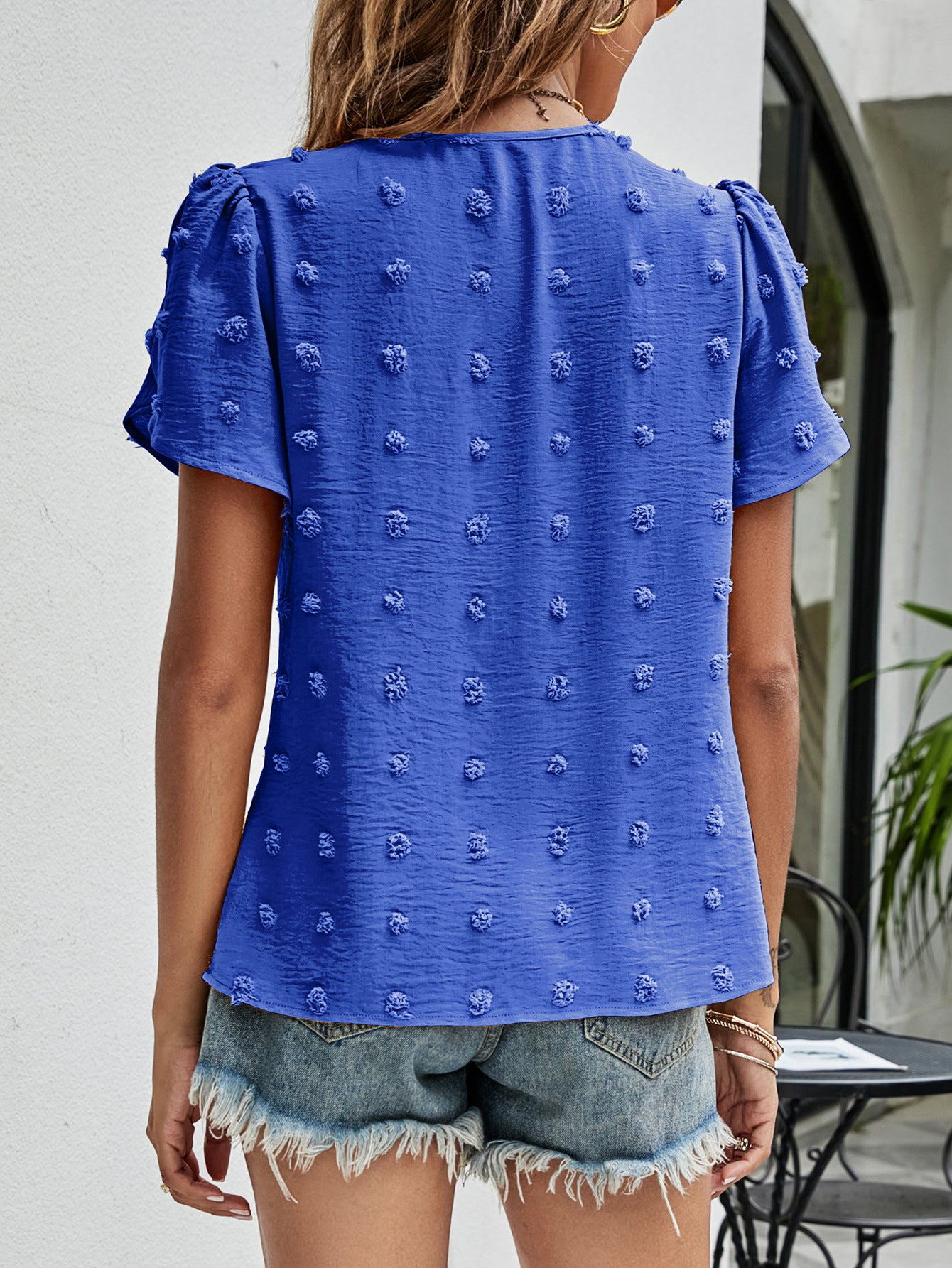 Swiss Dot Round Neck Petal Sleeve Top – Trendsi | ClozArt