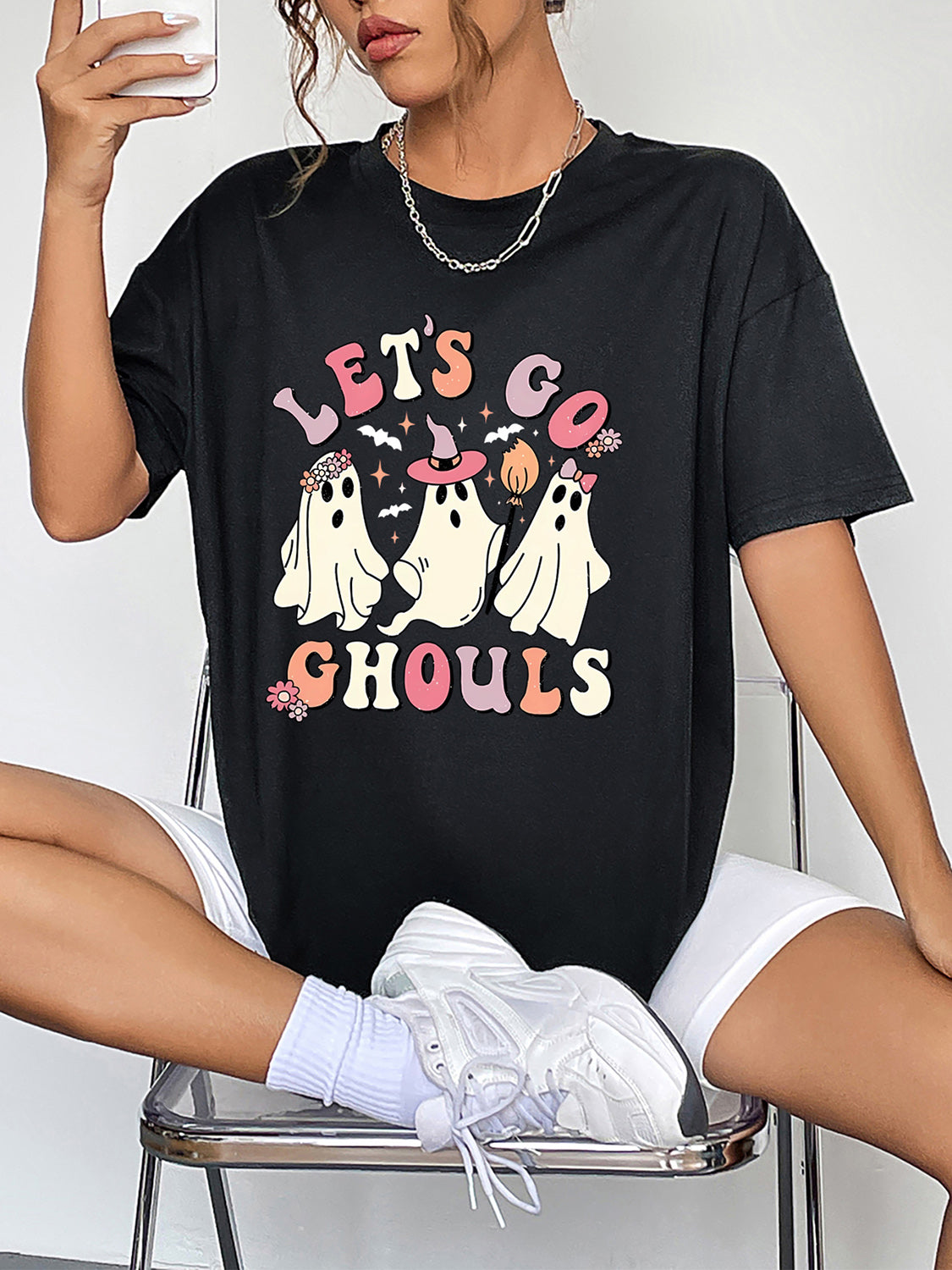 Round Neck Short Sleeve LET'S GO GHOULS Graphic T-Shirt – Trendsi | ClozArt
