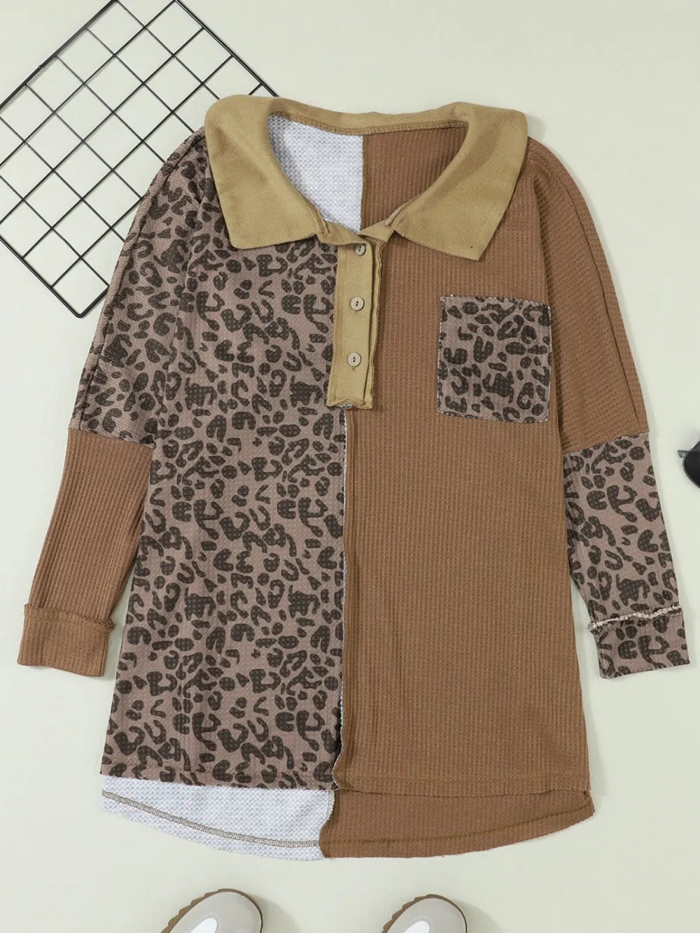Half Button Leopard Collared Neck Blouse – Trendsi | ClozArt