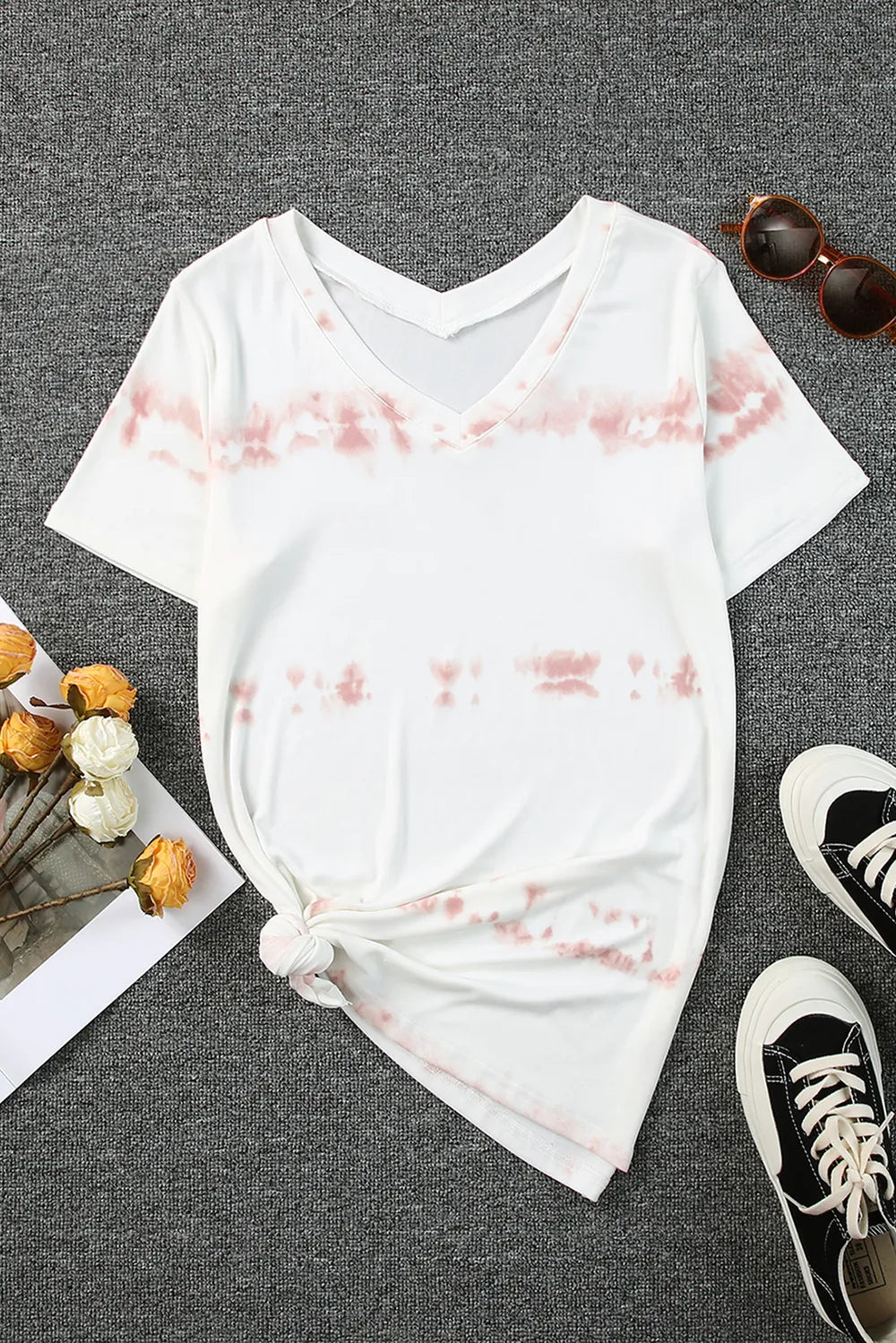 Tie-Dye V-Neck Short Sleeve T-Shirt – Trendsi | ClozArt
