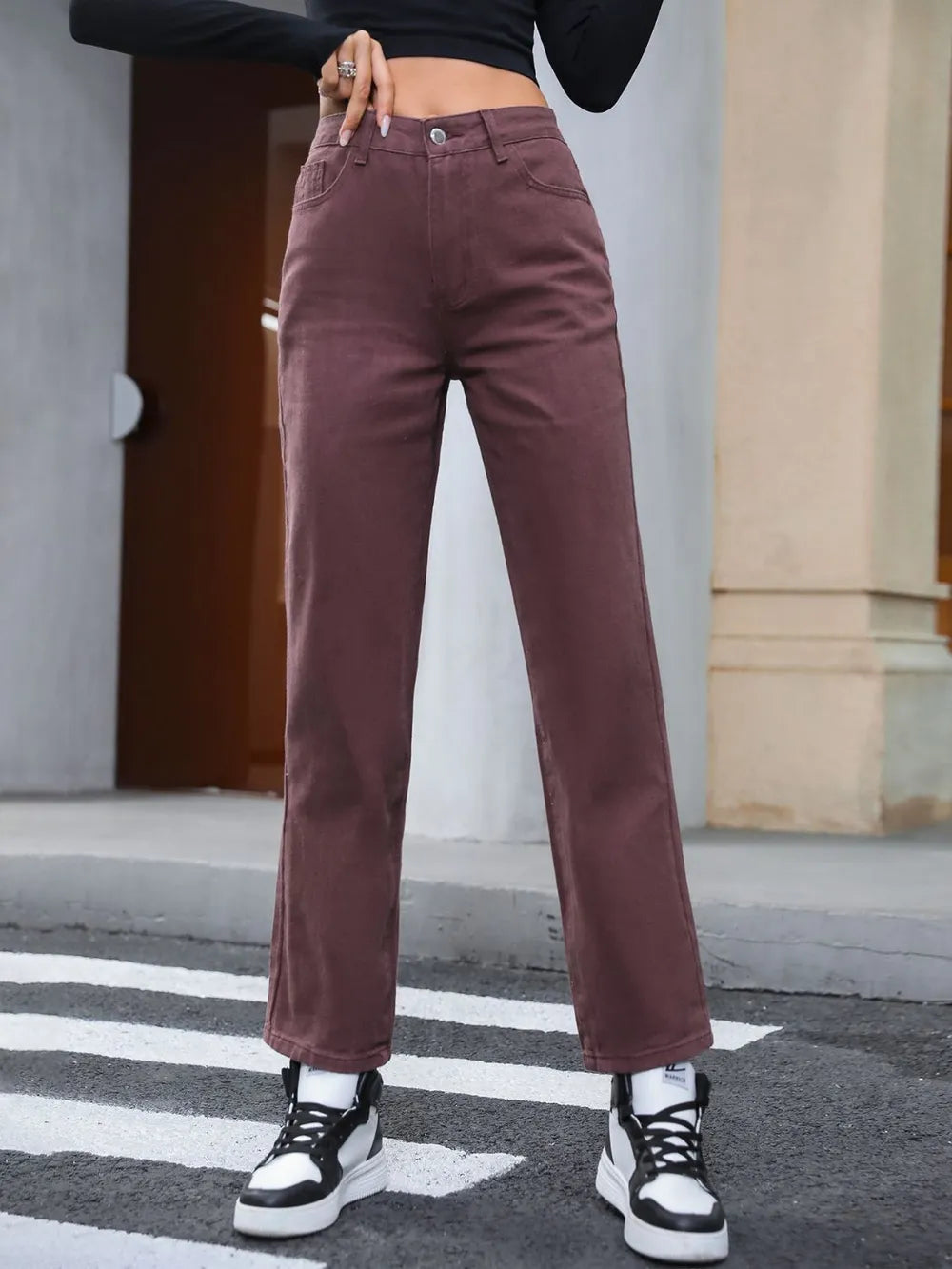 Straight Leg Jeans with Pockets – Trendsi | ClozArt