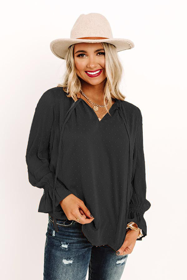 Swiss Dot Tie Neck Flounce Sleeve Blouse – Trendsi | ClozArt
