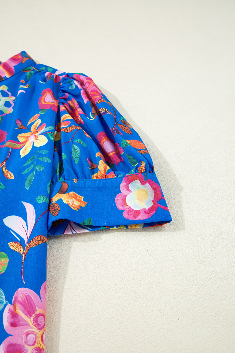 Blue Puff Sleeve Button Up Boho Floral Shirt – Shewin | ClozArt
