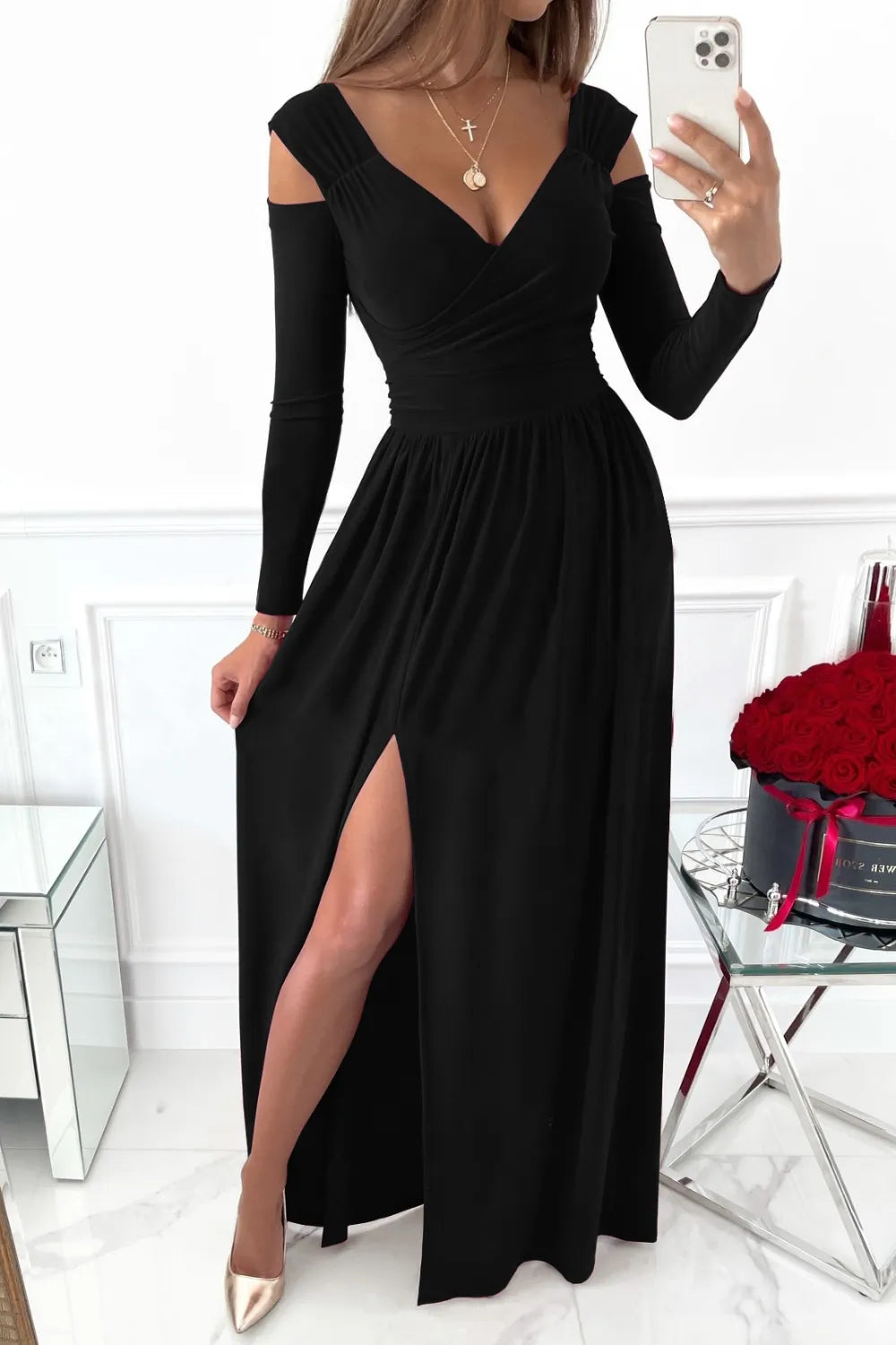 Slit Surplice Long Sleeve Maxi Dress – Trendsi | ClozArt