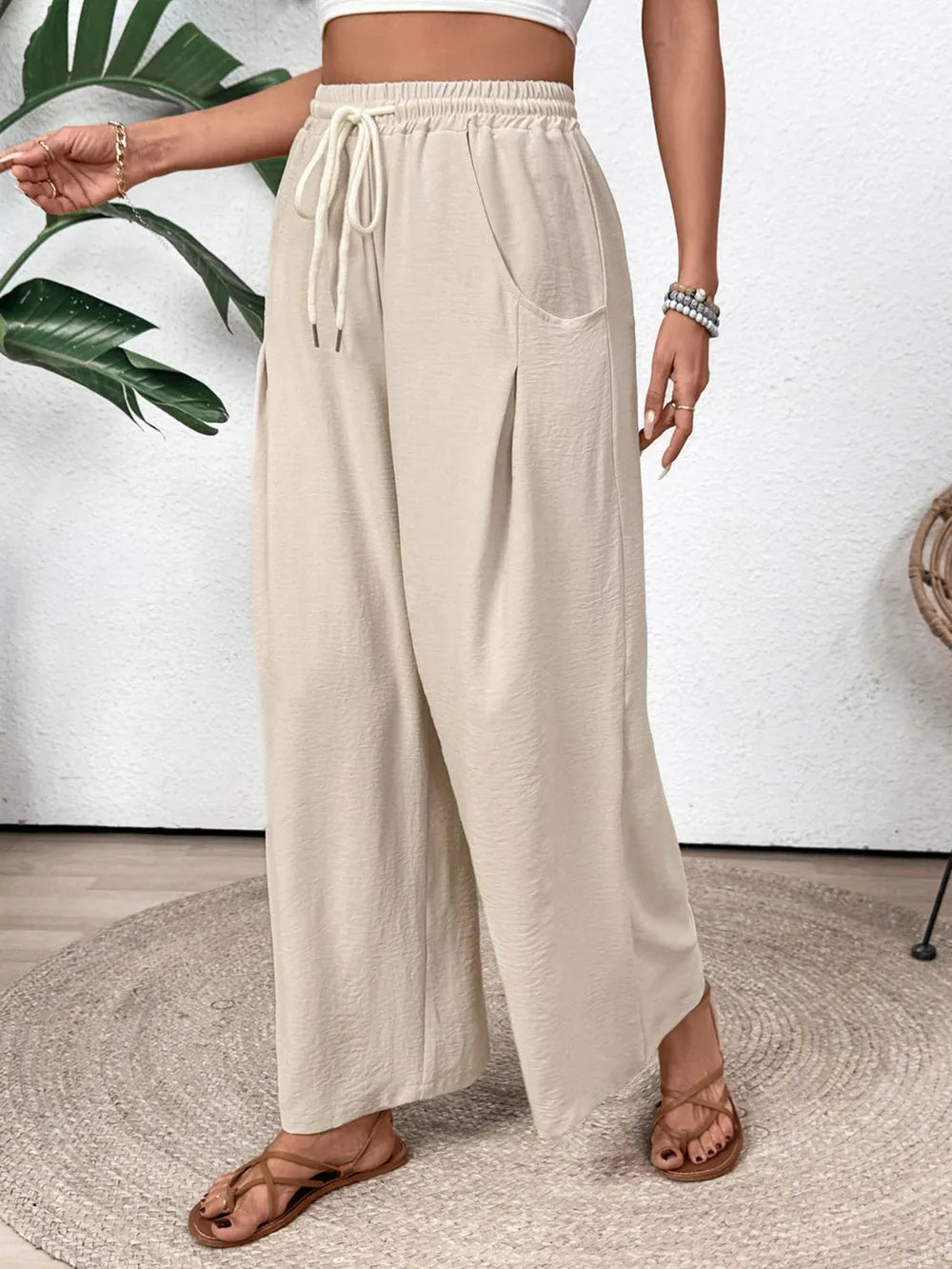 Perfee Drawstring Wide Leg Pants – Trendsi | ClozArt