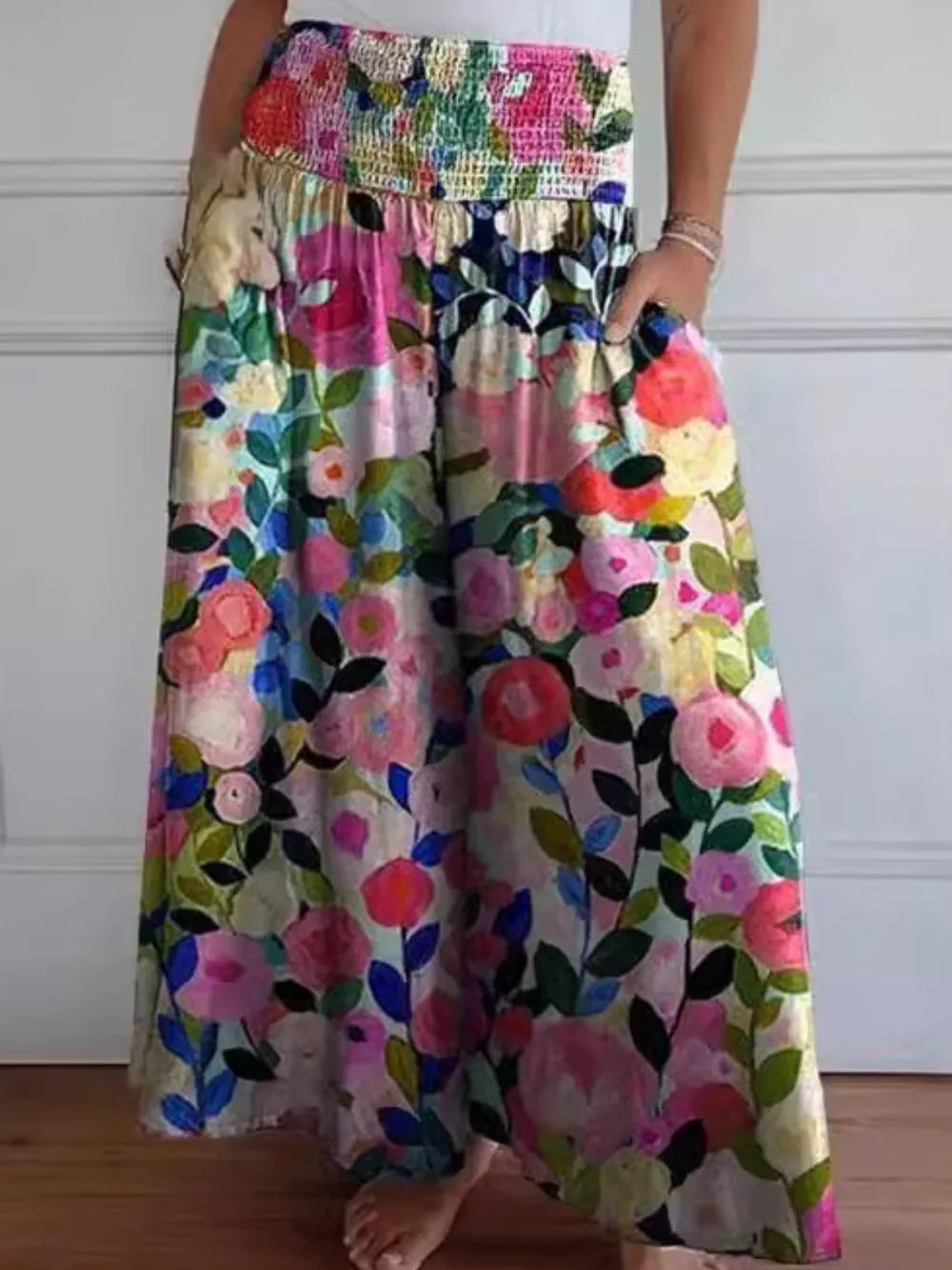Full Size Smocked Wide Leg Pants with Pockets – Trendsi | ClozArt