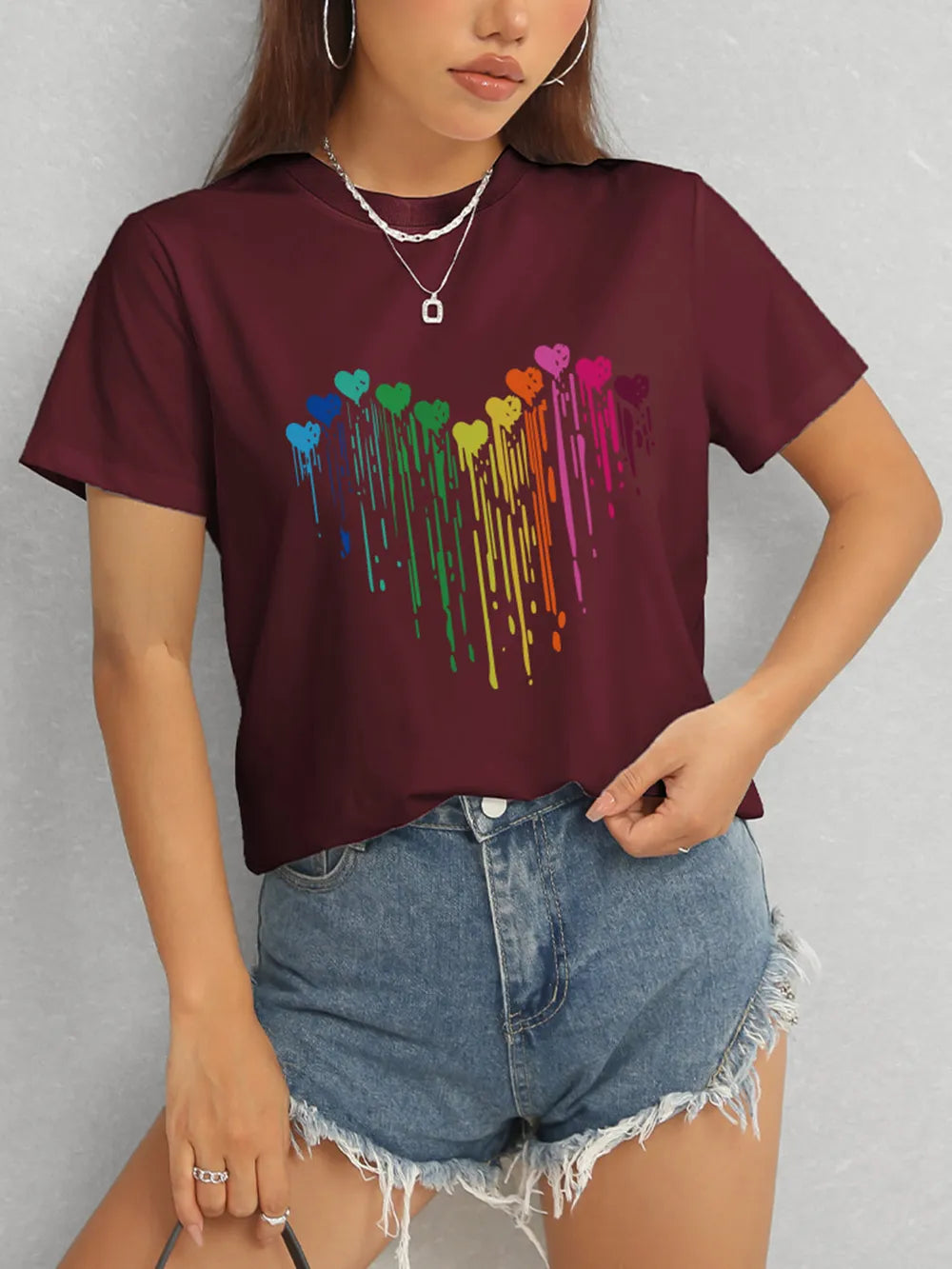 Heart Round Neck Short Sleeve T-Shirt – Trendsi | ClozArt