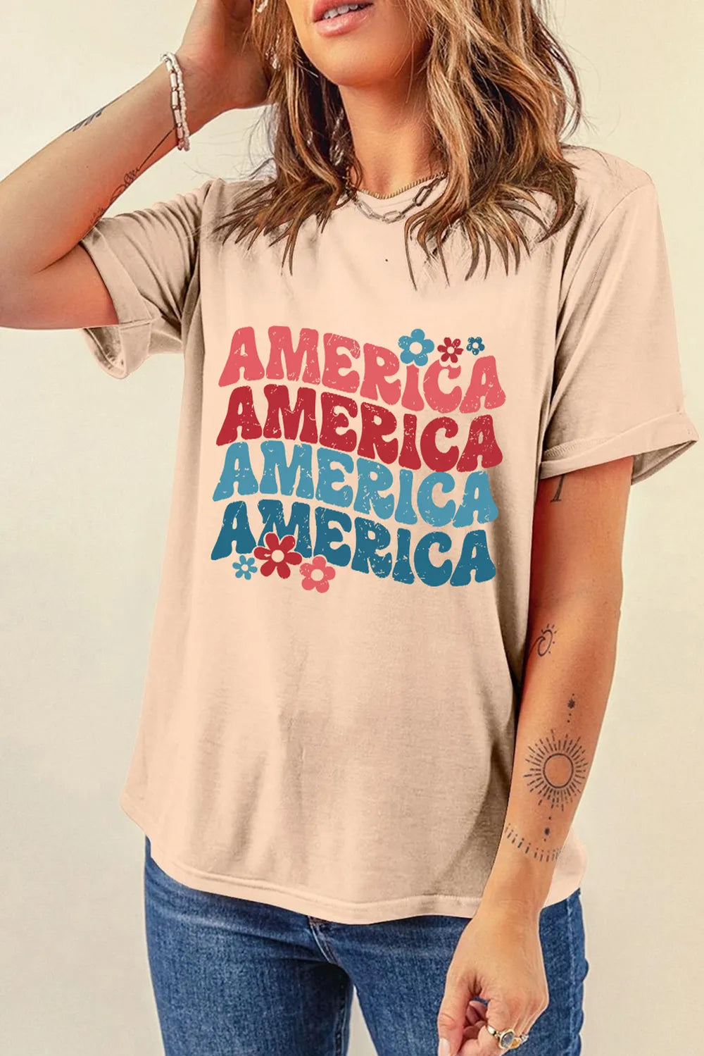 AMERICA Round Neck Short Sleeve T-Shirt – Trendsi | ClozArt