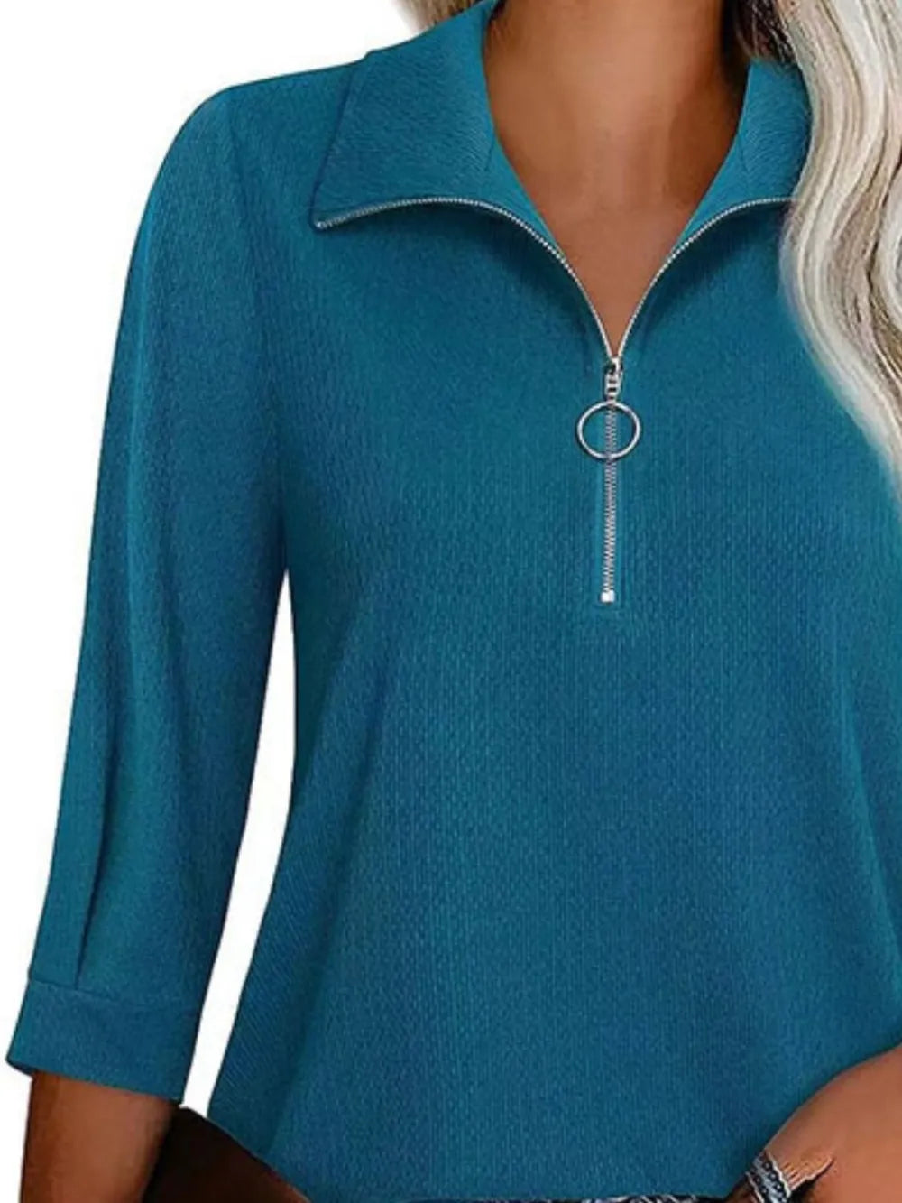 Half Zip Collared Neck Three-Quarter Sleeve T-Shirt – Trendsi | ClozArt