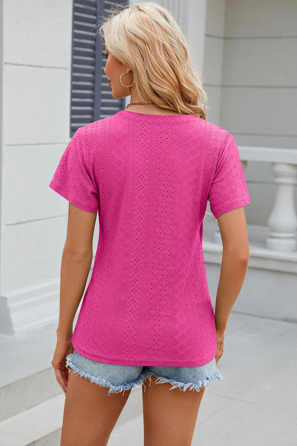 Eyelet Surplice Short Sleeve T-Shirt – Trendsi | ClozArt