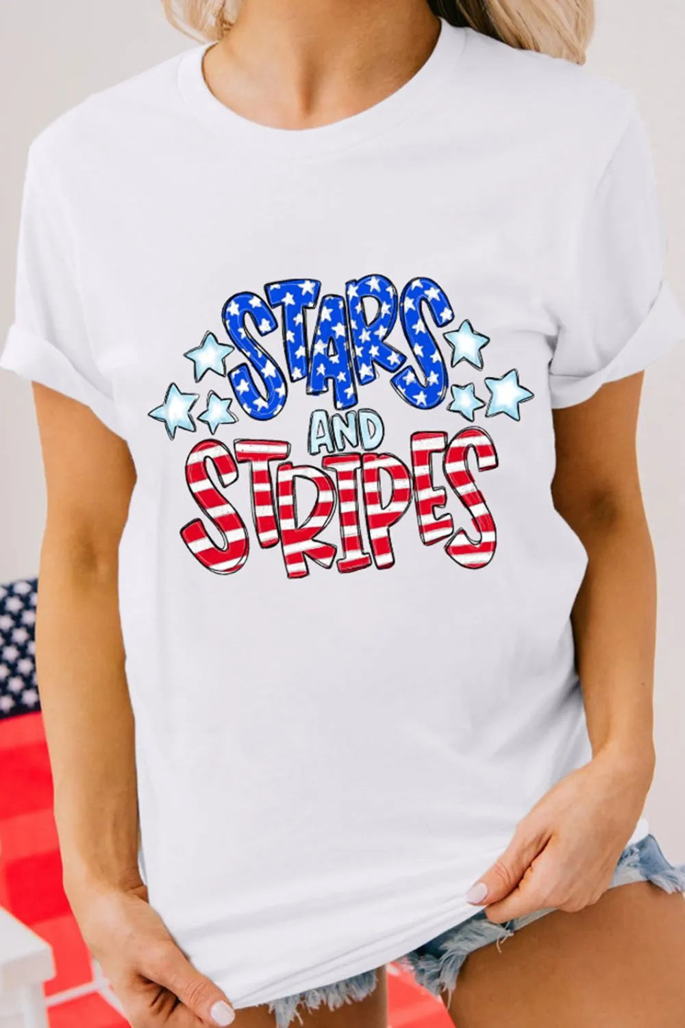 Stars and Stripes Round Neck Short Sleeve T Shirt – Trendsi | ClozArt