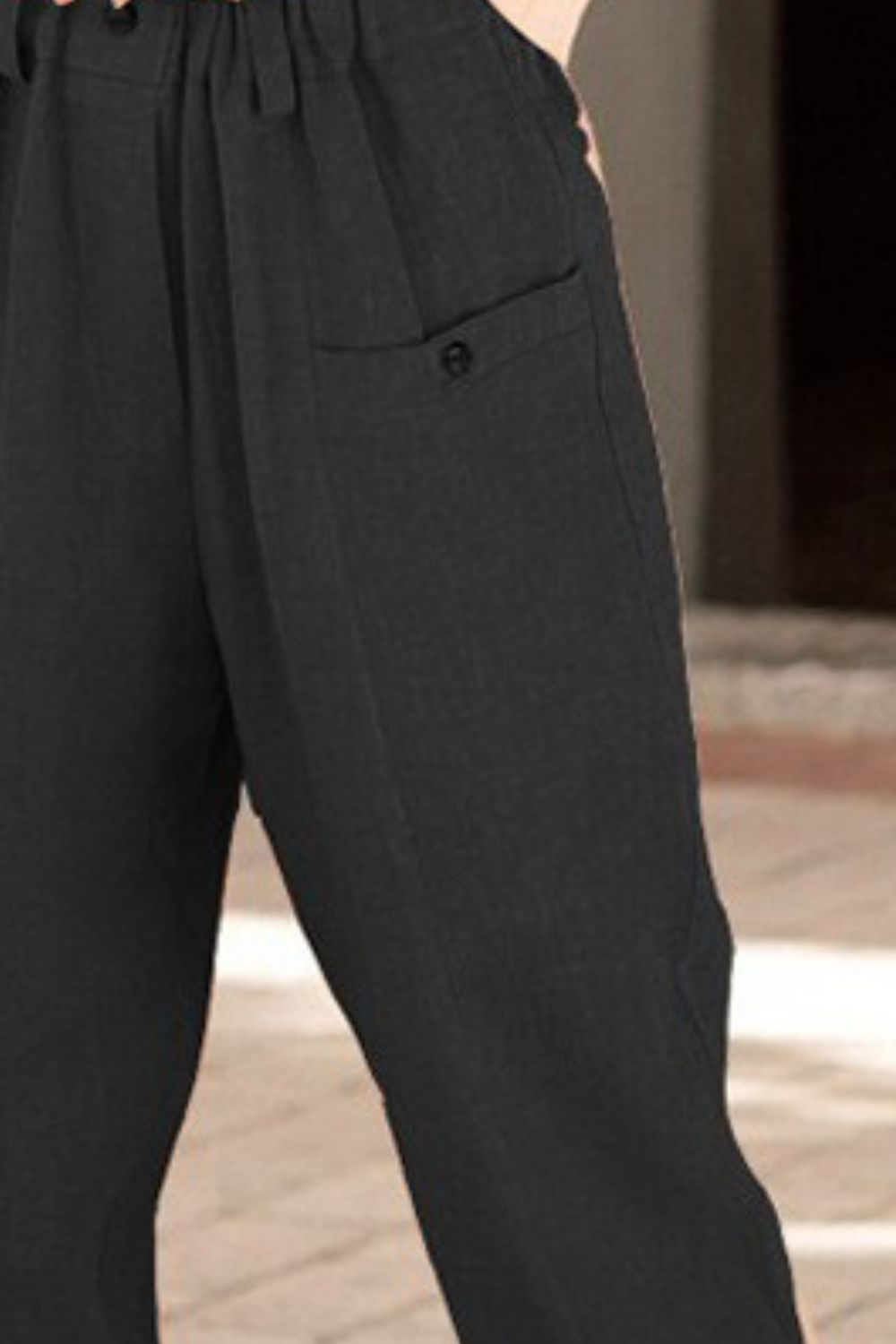 Button Detail Elastic Waist Pocket Pants – Trendsi | ClozArt