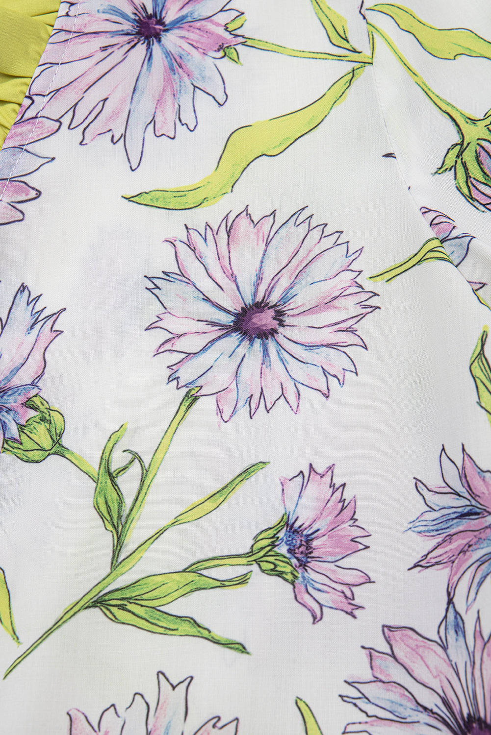 Purple Floral Print Ruffle Pop of Color Neckline Blouse – Shewin | ClozArt