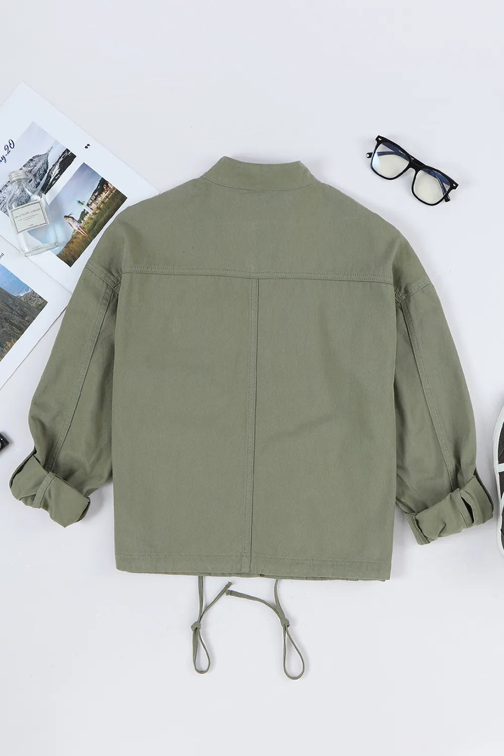 Drawstring Snap Down Dropped Shoulder Denim Jacket – Trendsi | ClozArt