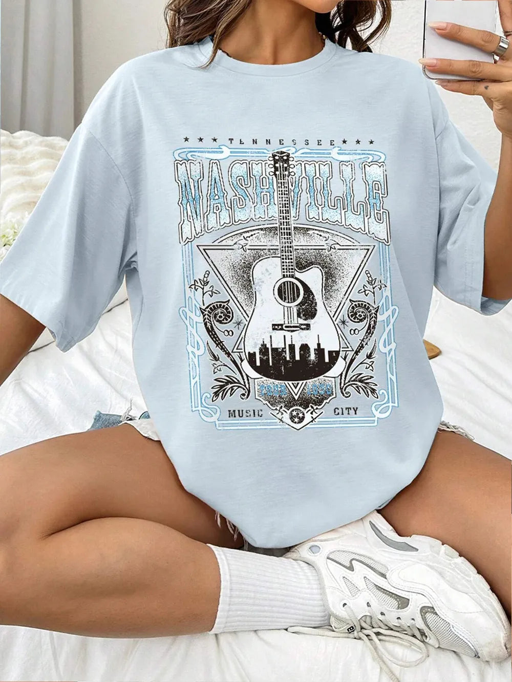 Guitar Graphic Round Neck Half Sleeve T-Shirt – Trendsi | ClozArt