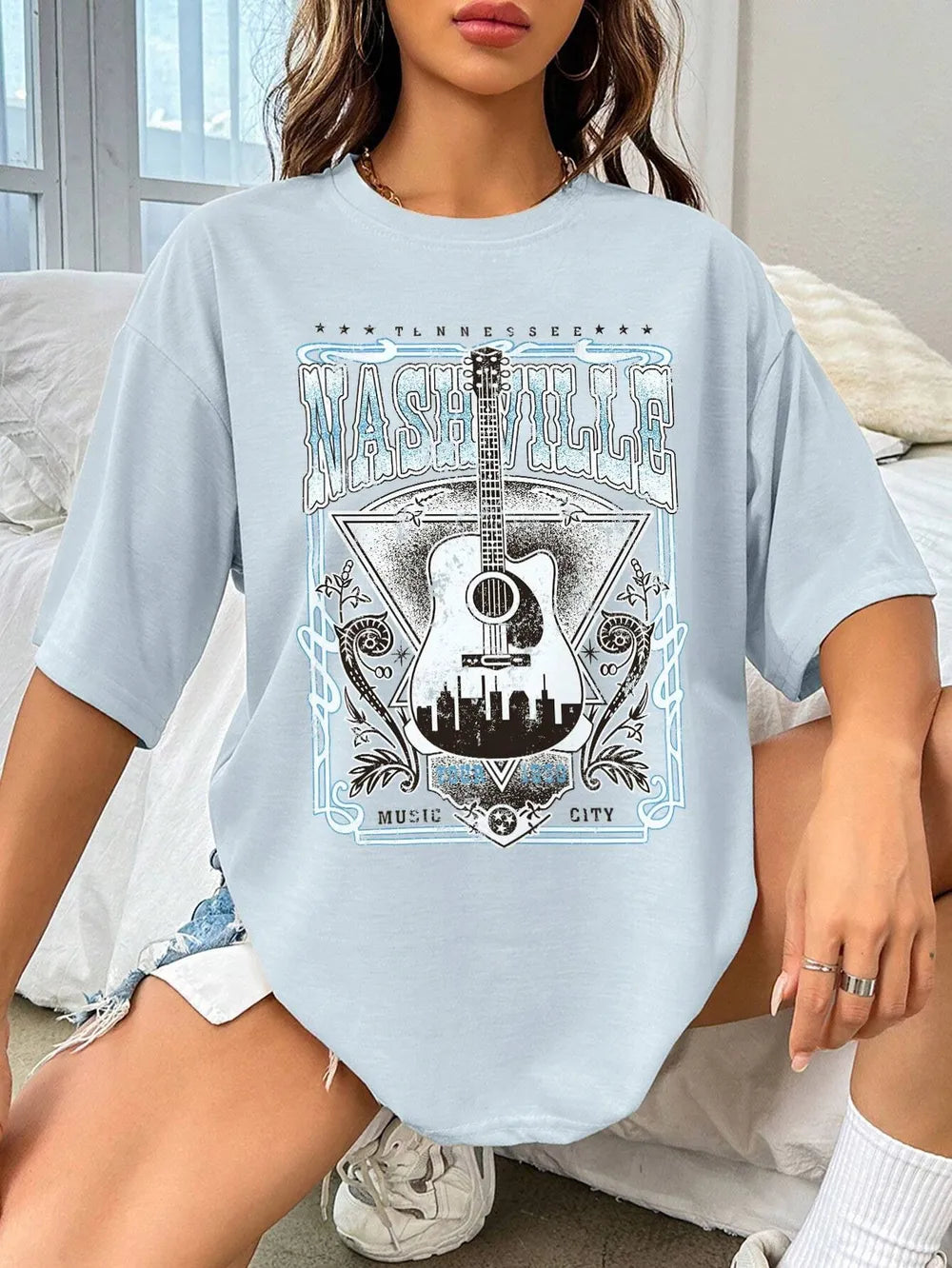 Guitar Graphic Round Neck Half Sleeve T-Shirt – Trendsi | ClozArt