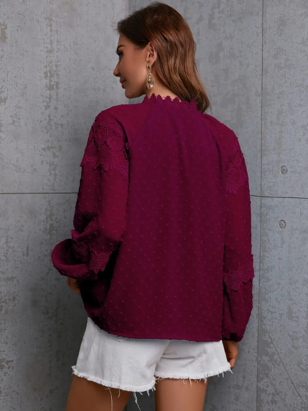Crochet Tassel Tie Neck Long Sleeve Blouse – Trendsi | ClozArt