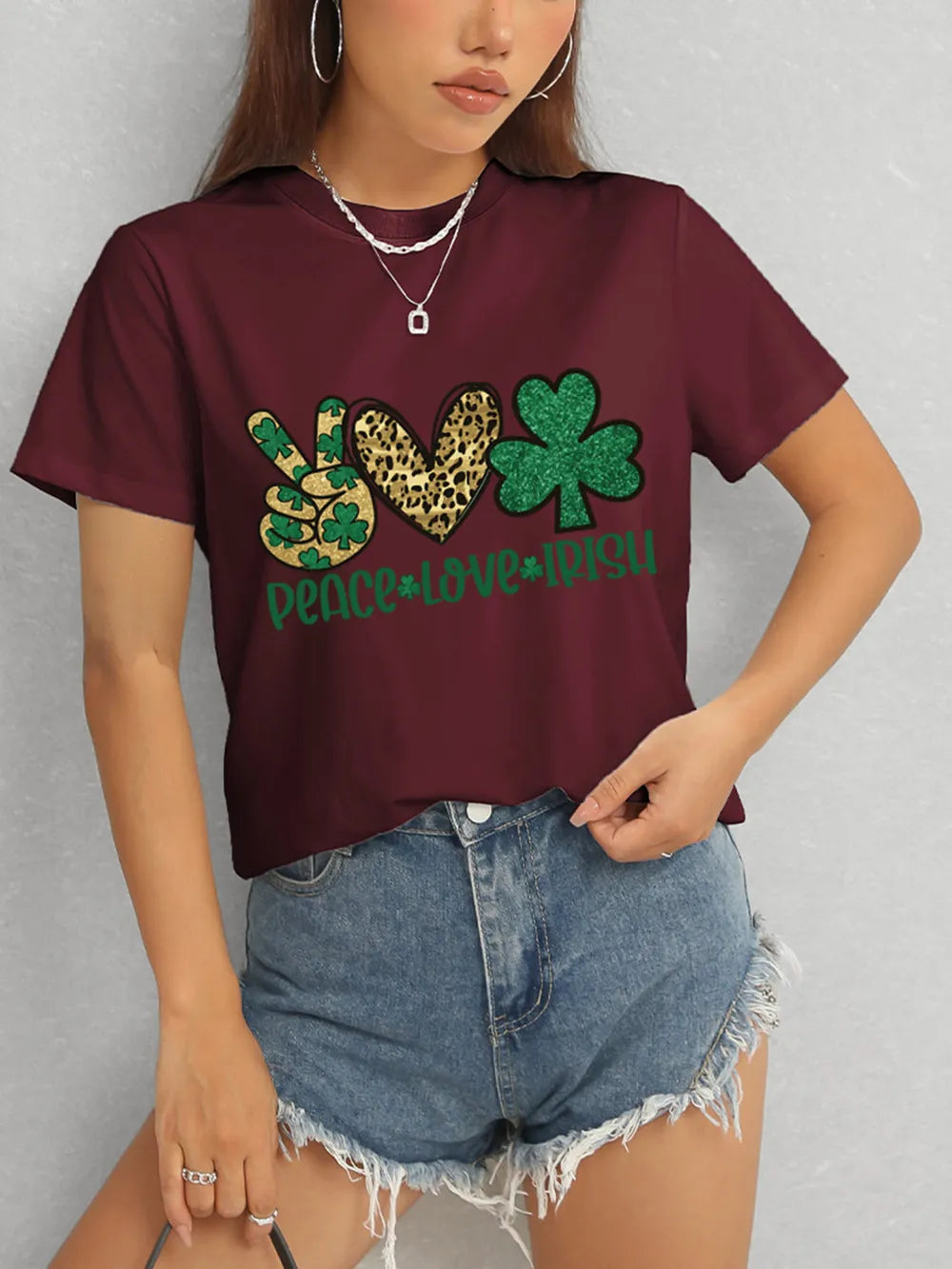 PEACE LOVE IRISH Round Neck Short Sleeve T-Shirt – Trendsi | ClozArt
