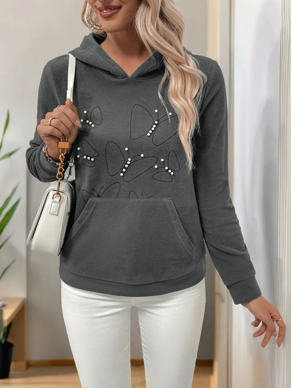 Perfee Pearl Butterfly Long Sleeve Hoodie – Trendsi | ClozArt