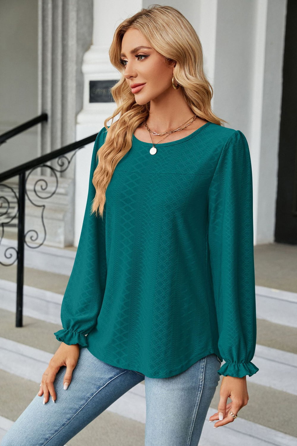Round Neck Flounce Sleeve Blouse – Trendsi | ClozArt