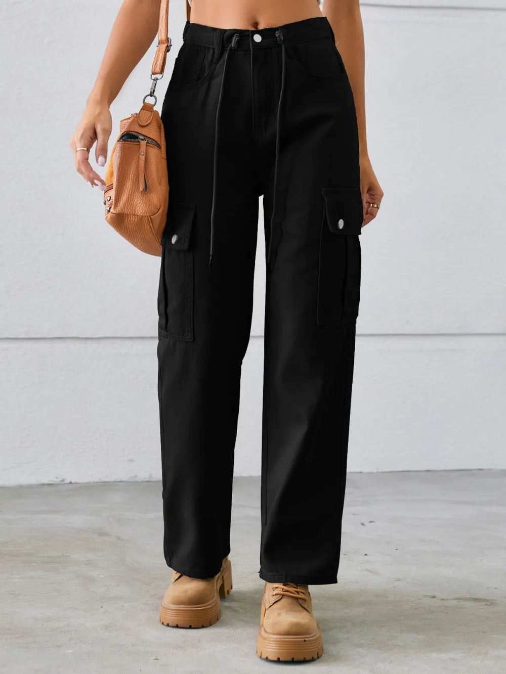 Drawstring Mid-Rise Waist Straight Cargo Jeans – Trendsi | ClozArt