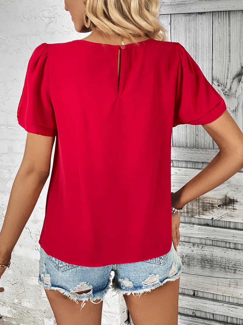 Perfee Round Neck Slit Short Sleeve Top – Trendsi | ClozArt