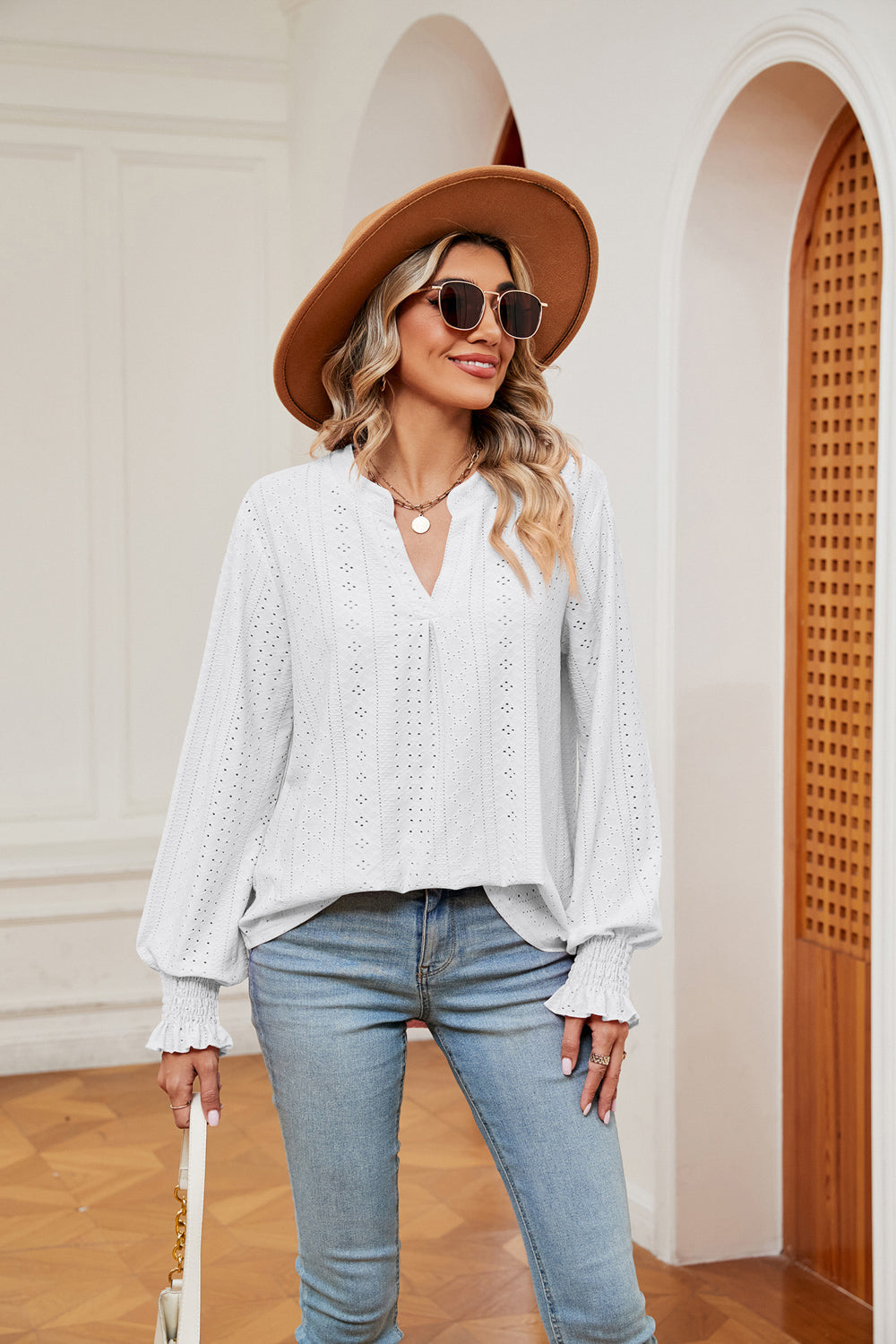 Notched Neck Flounce Sleeve Blouse – Trendsi | ClozArt