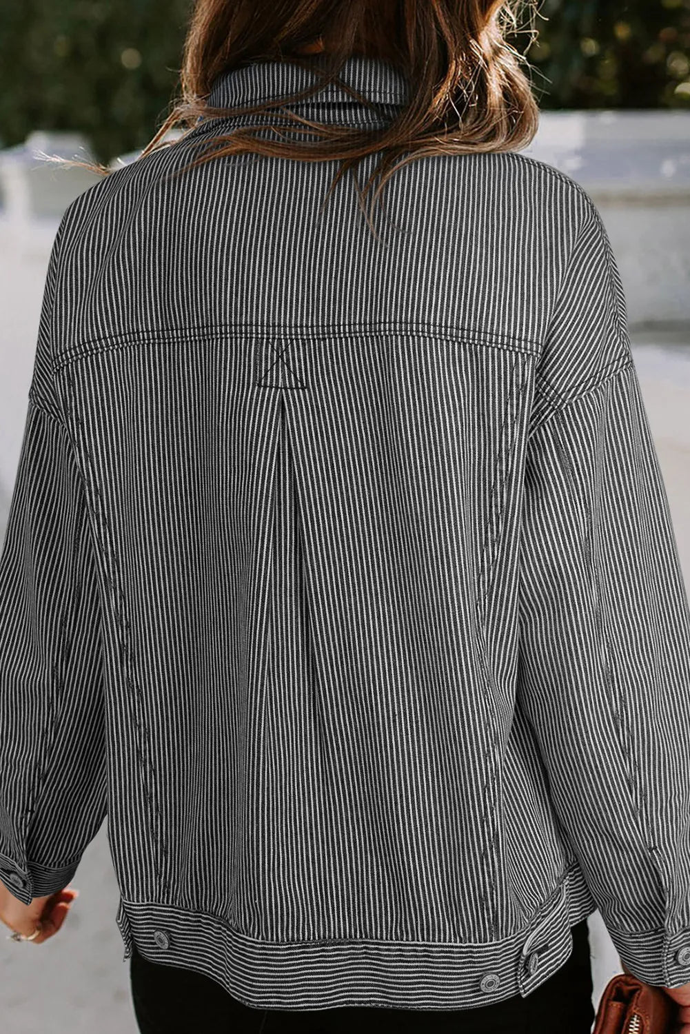 Striped Button Up Long Sleeve Denim Jacket – Trendsi | ClozArt