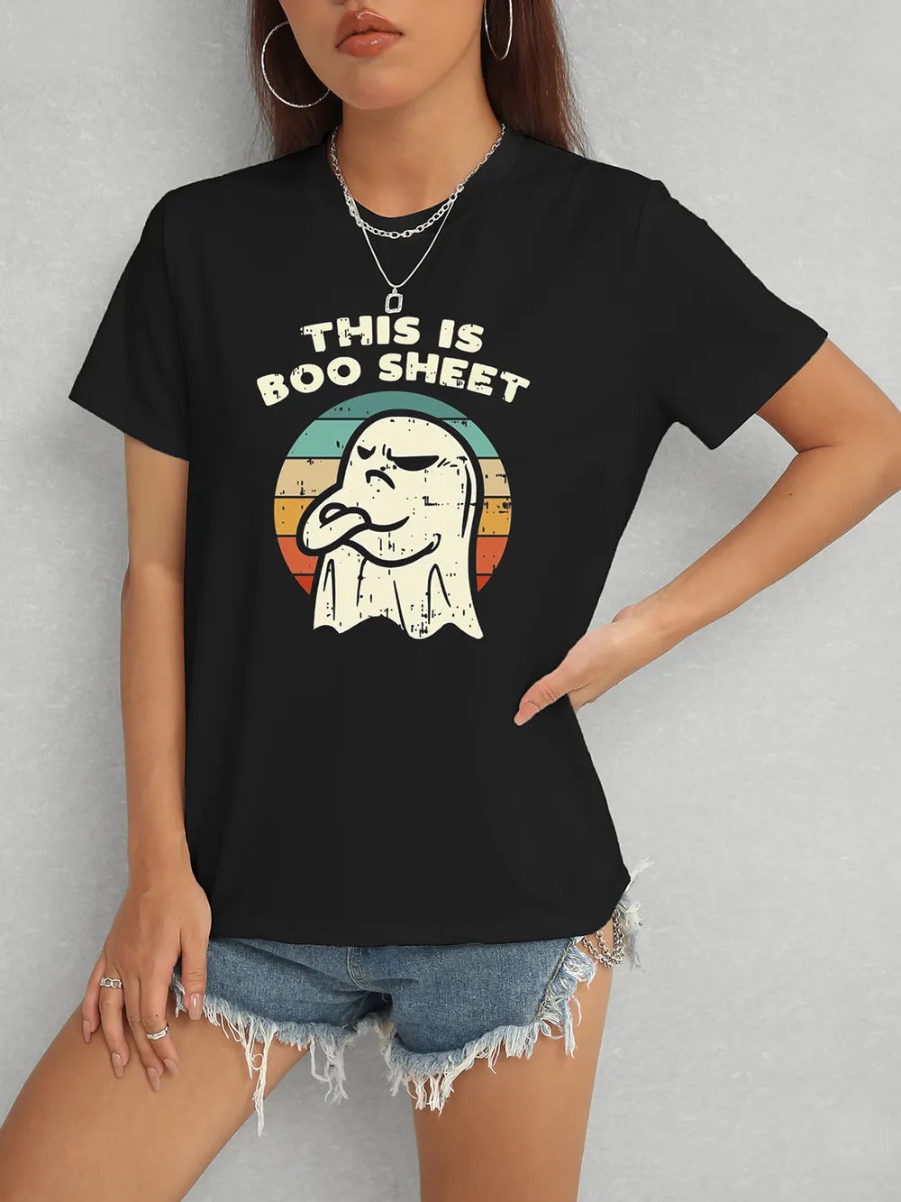 THIS IS BOO SHEET Round Neck T-Shirt – Trendsi | ClozArt