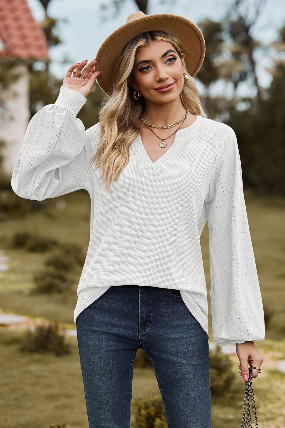Notched Neck Raglan Sleeve Blouse – Trendsi | ClozArt