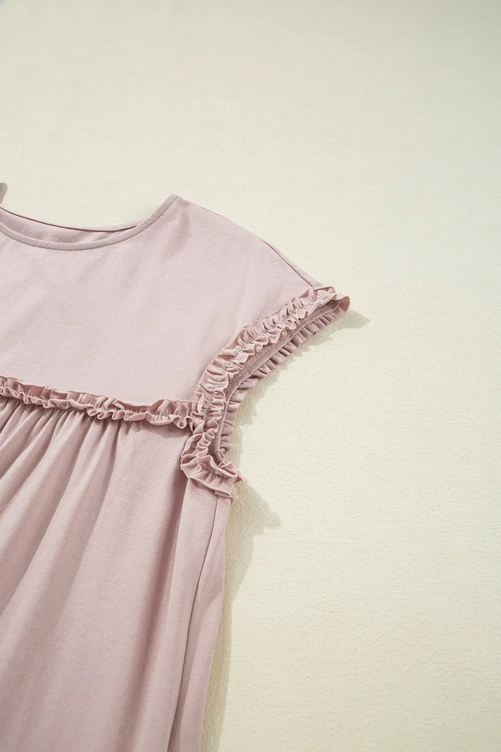 Frilled Trim Crew Neck Cap Sleeve Loose Fit Mini Dress – Trendsi | ClozArt