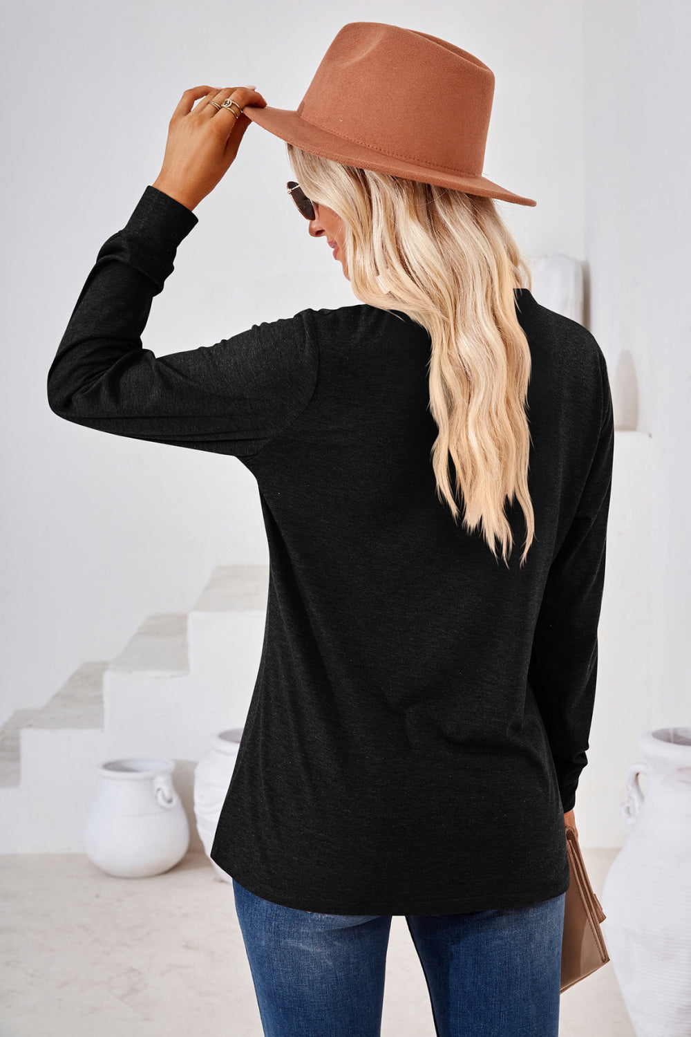 V-Neck Buttoned Long Sleeve Blouse – Trendsi | ClozArt