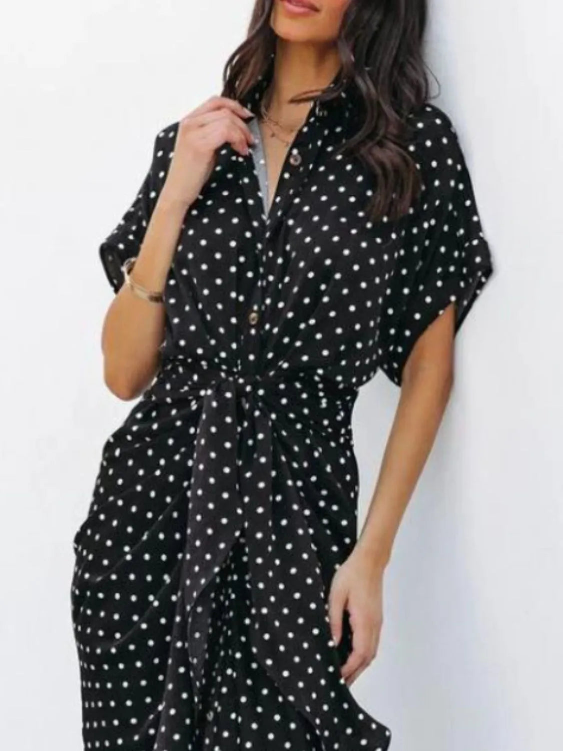 Polka Dot Short Sleeve Midi Dress – Trendsi | ClozArt