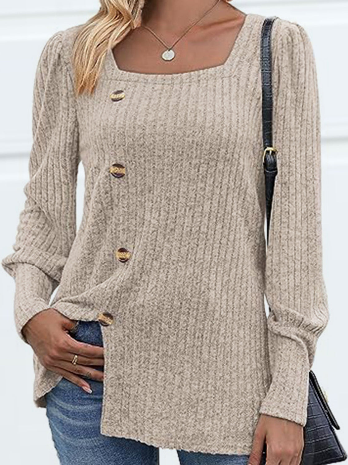 Decorative Button Square Neck Top – Trendsi | ClozArt