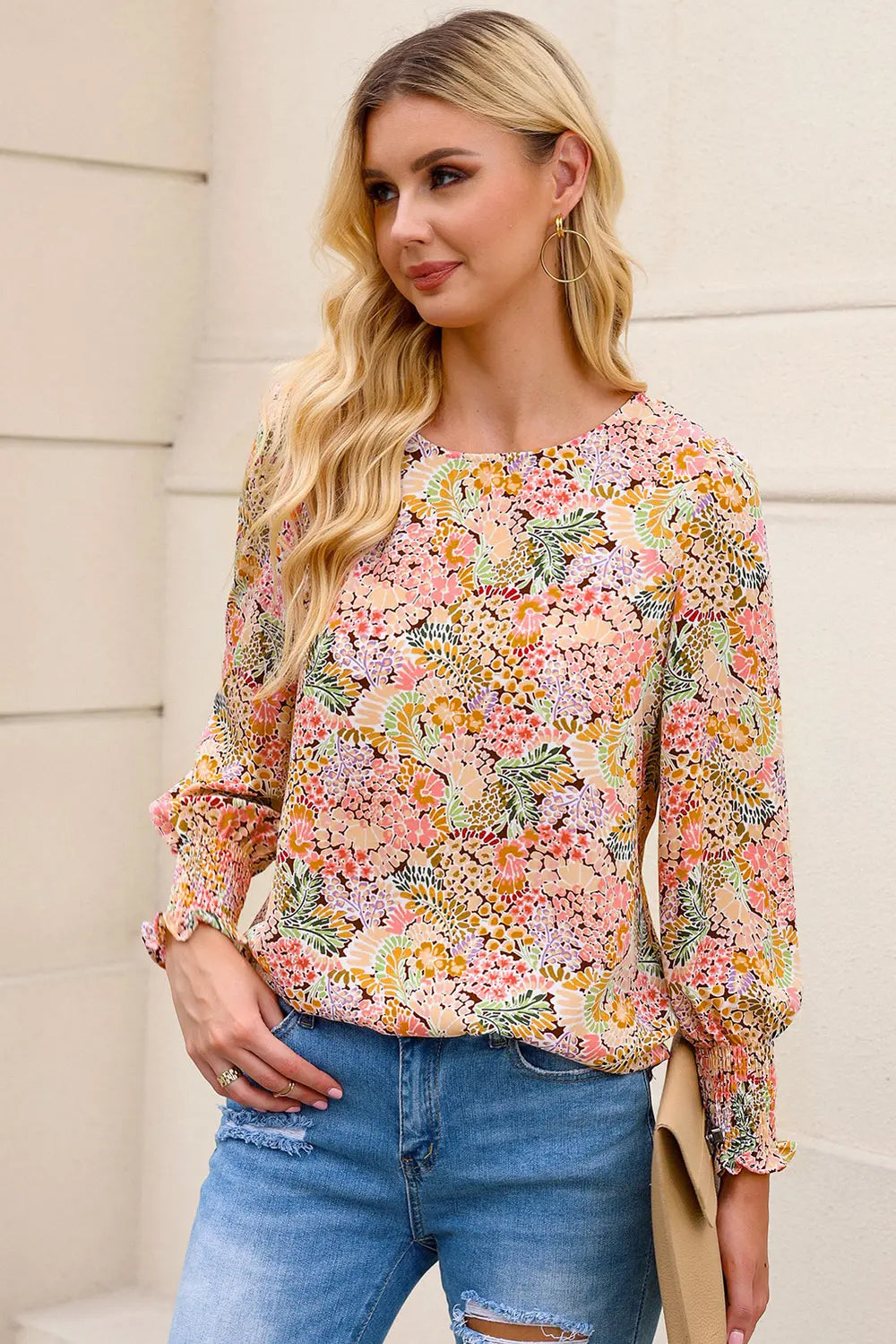 Floral Print Long Puff Sleeve Blouse – Trendsi | ClozArt
