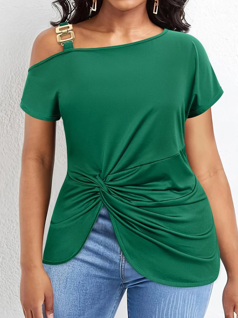 Plus Size Twisted Asymmetrical Neck Short Sleeve T-Shirt – Trendsi | ClozArt