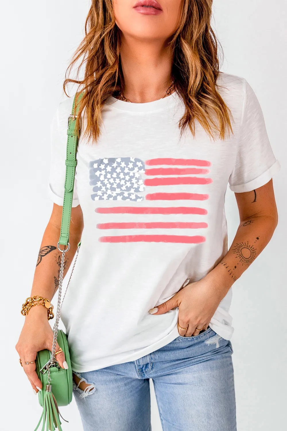 US Flag Round Neck Short Sleeve T-Shirt – Trendsi | ClozArt