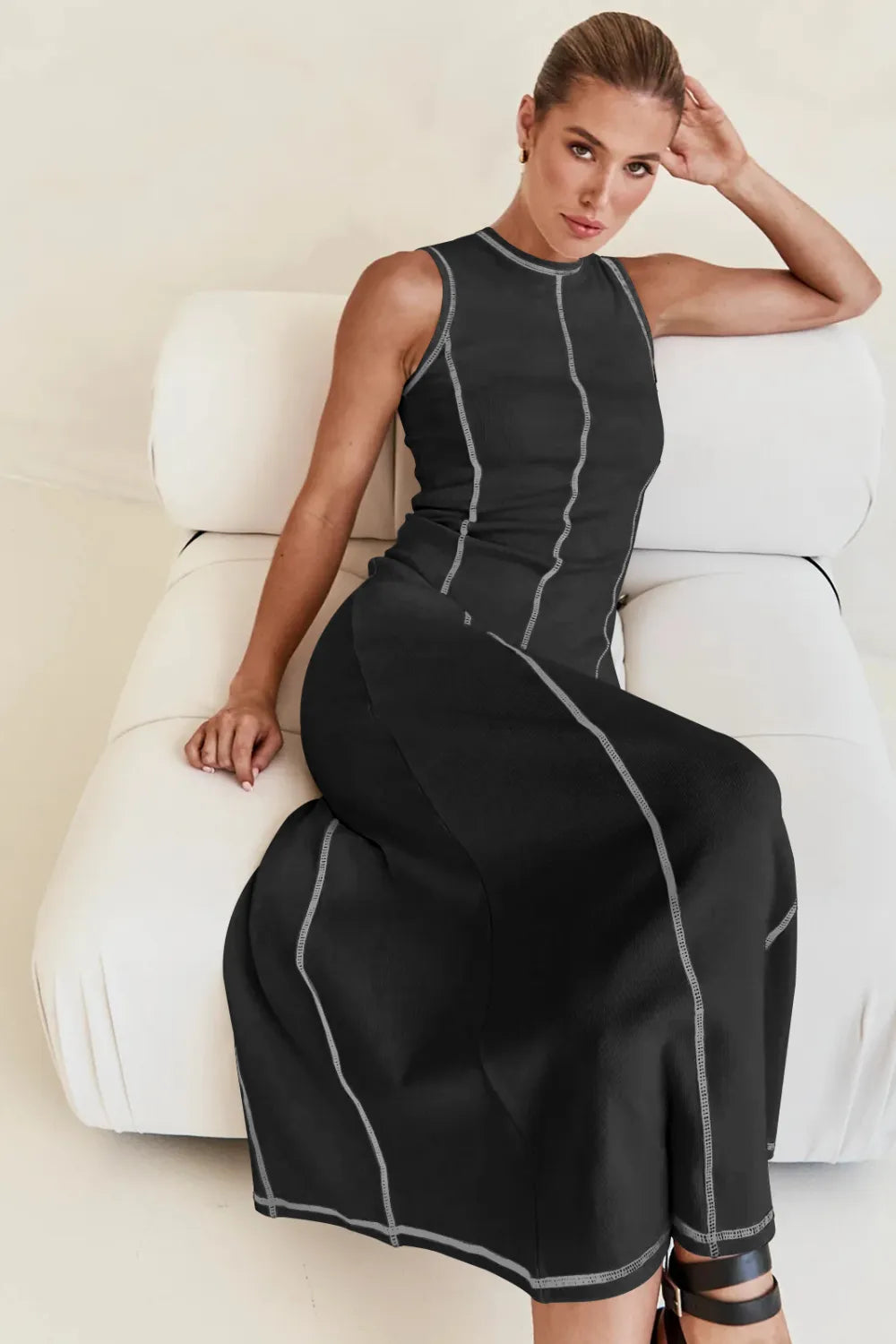 Contrast Stitching Maxi Tank Dress – Trendsi | ClozArt