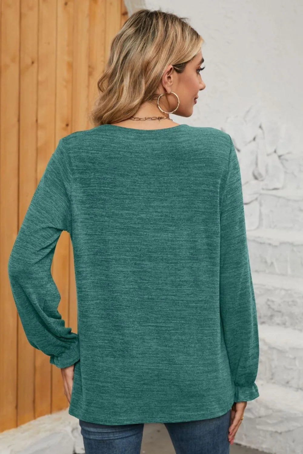 Ruched Round Neck Flounce Sleeve T-Shirt – Trendsi | ClozArt