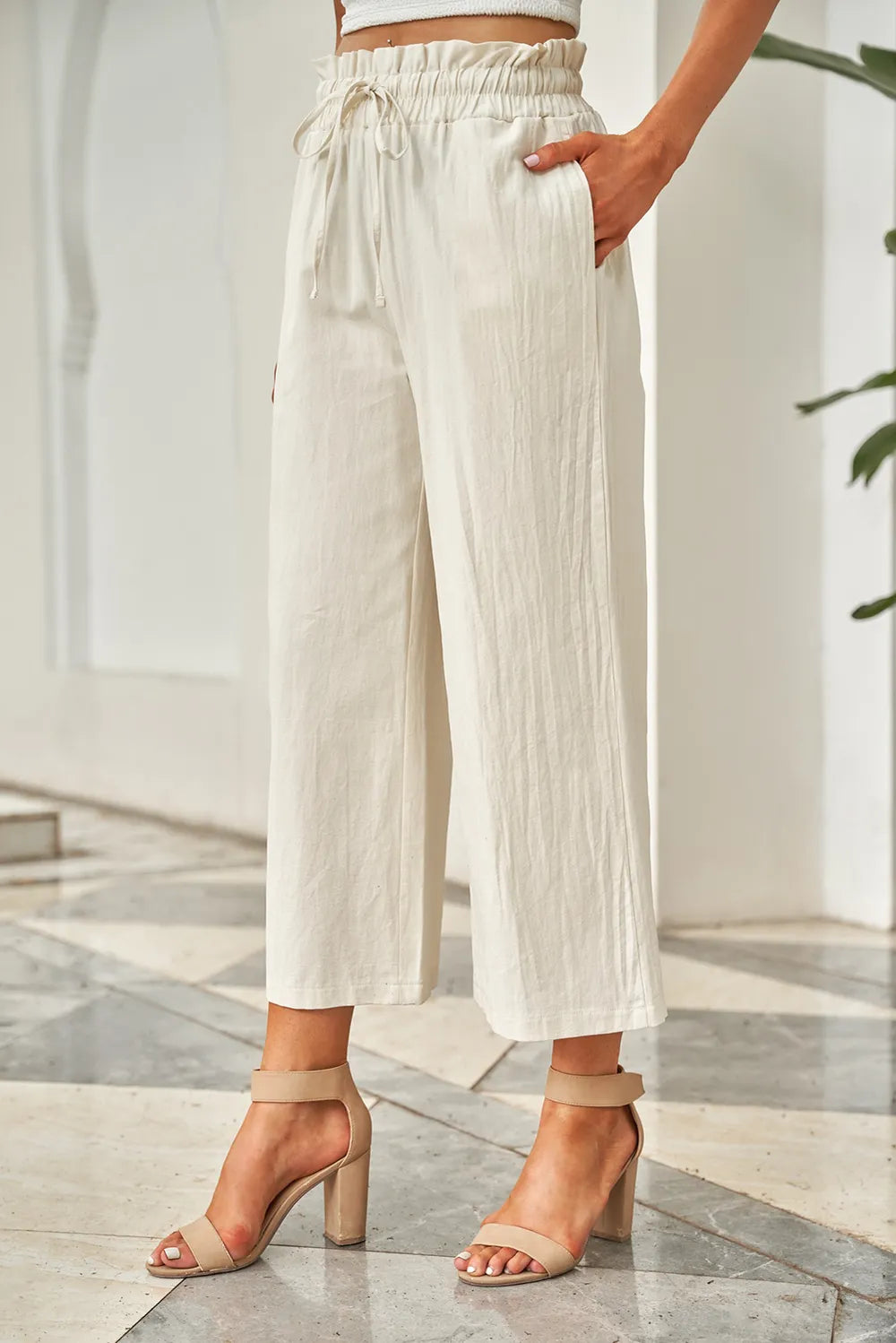 Drawstring Paperbag Waist Wide Leg Pants – Trendsi | ClozArt