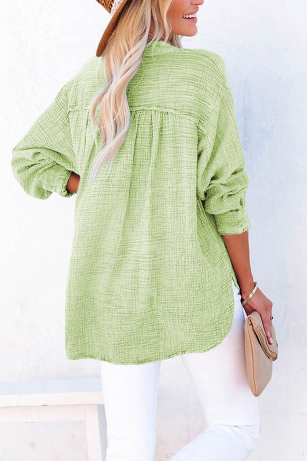 Buttoned Long Sleeve Blouse – Trendsi | ClozArt