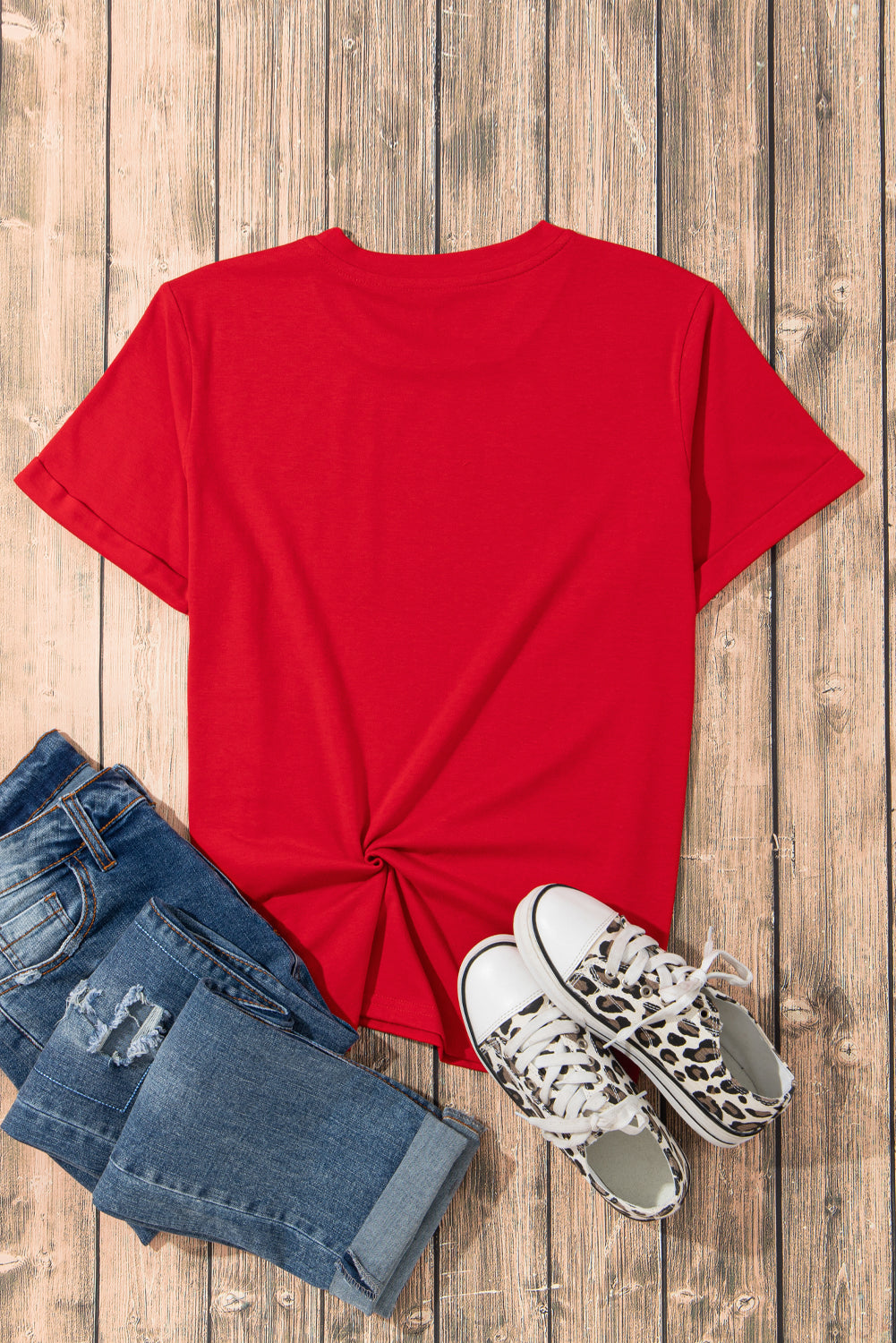 Red Solid Color Basic Crew Neck Plain Tee – Shewin | ClozArt